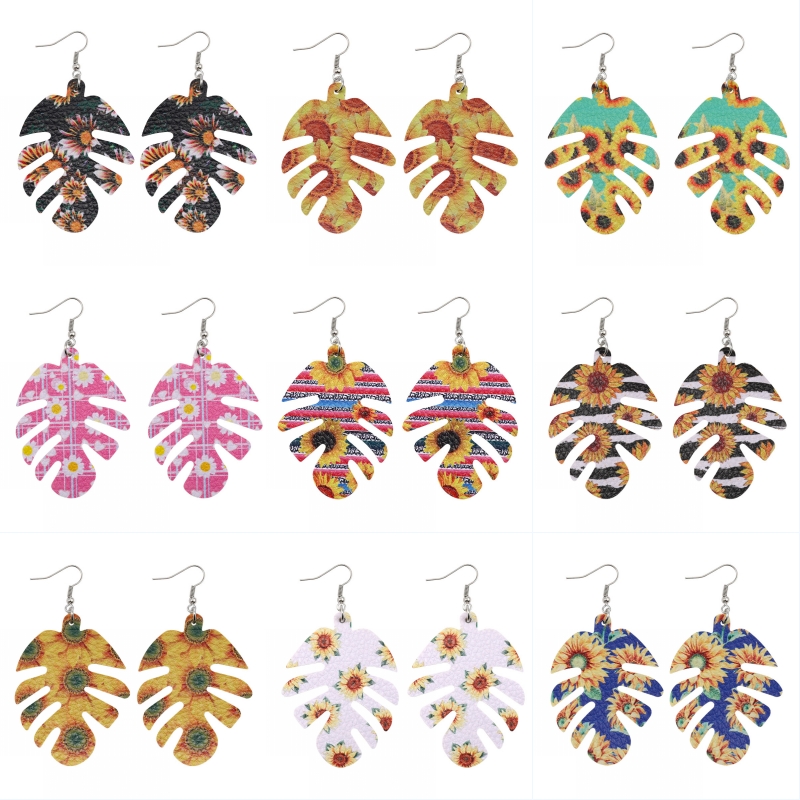 

Leather Earrings for Women Lady Fashion Sunflower Print Earring Lightweight Leaf Teardrop Bohemian Jewelry Gift Kimter-U92FZ