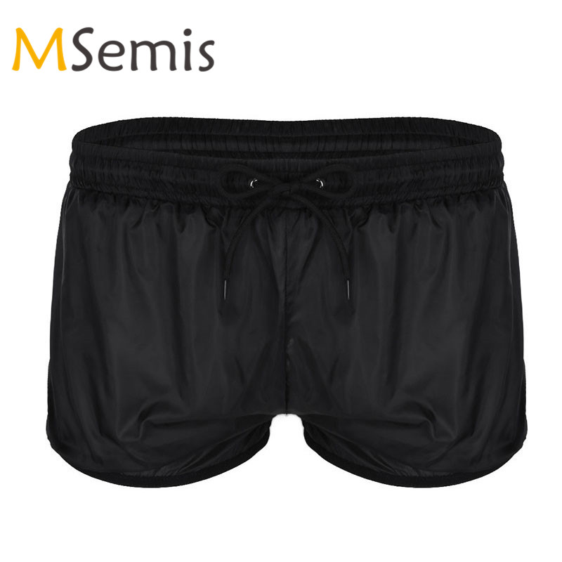 

Mens Boxer Shorts See Through Shorts Fabric Drawstring Lightweight Boxer Panties Casual Swimming Wear Sleepwear, Black