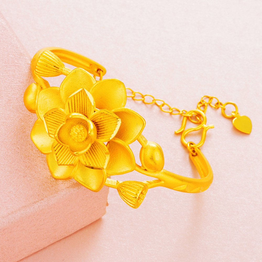 Big Flower Pattern Bangle 18K Yellow Gold Filled Charm Exquisite Wedding Party Womens Bangle Bracelet Gift-image-710671503