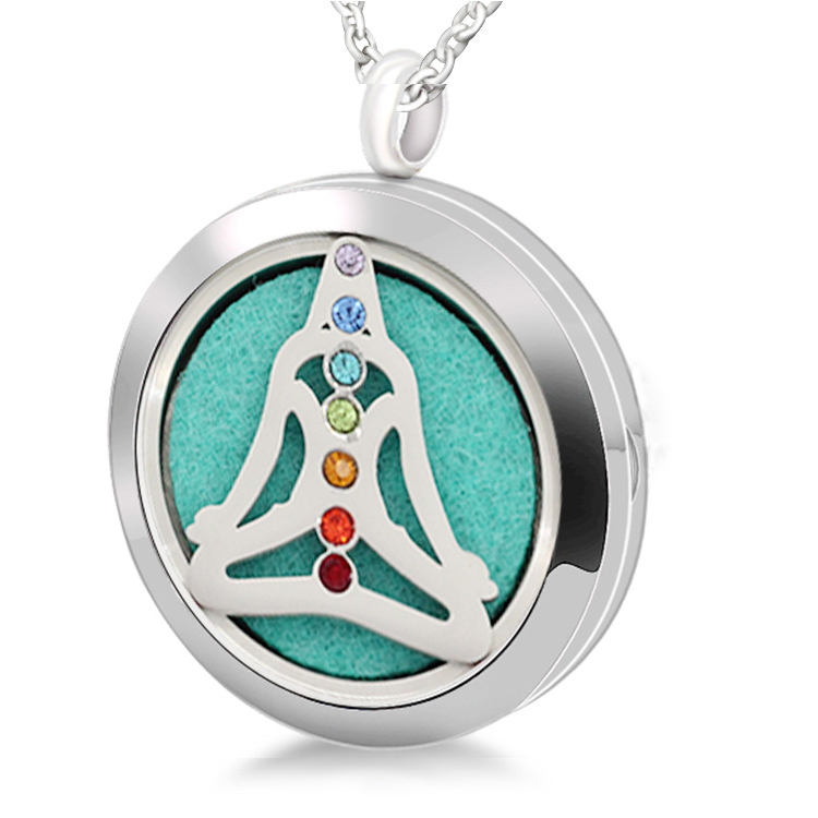 316L Stainless Steel Perfume Necklace Pattern 7 Chakra Yoga Oil Diffuser Pendant For Woman