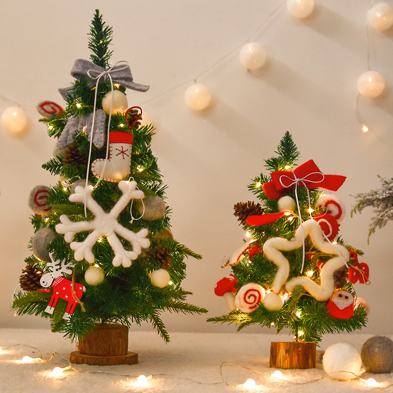 

45/60cm Led Christmas Tree DIY Mini tree Wool Ornaments Snowflake Decoration trees New Year Gift Table Desktop Window Home Decor