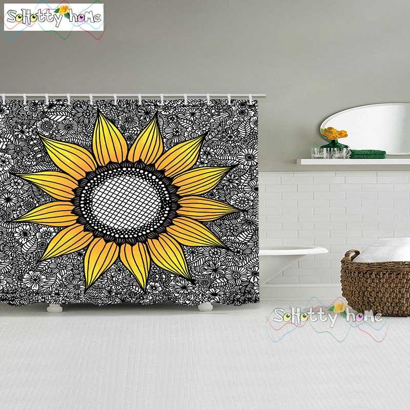 

Sunflower Print On Lace Background Shower Curtain Bathroom Screens Waterproof Eco-Friendly Polyester Fabric For Bathtub Decor