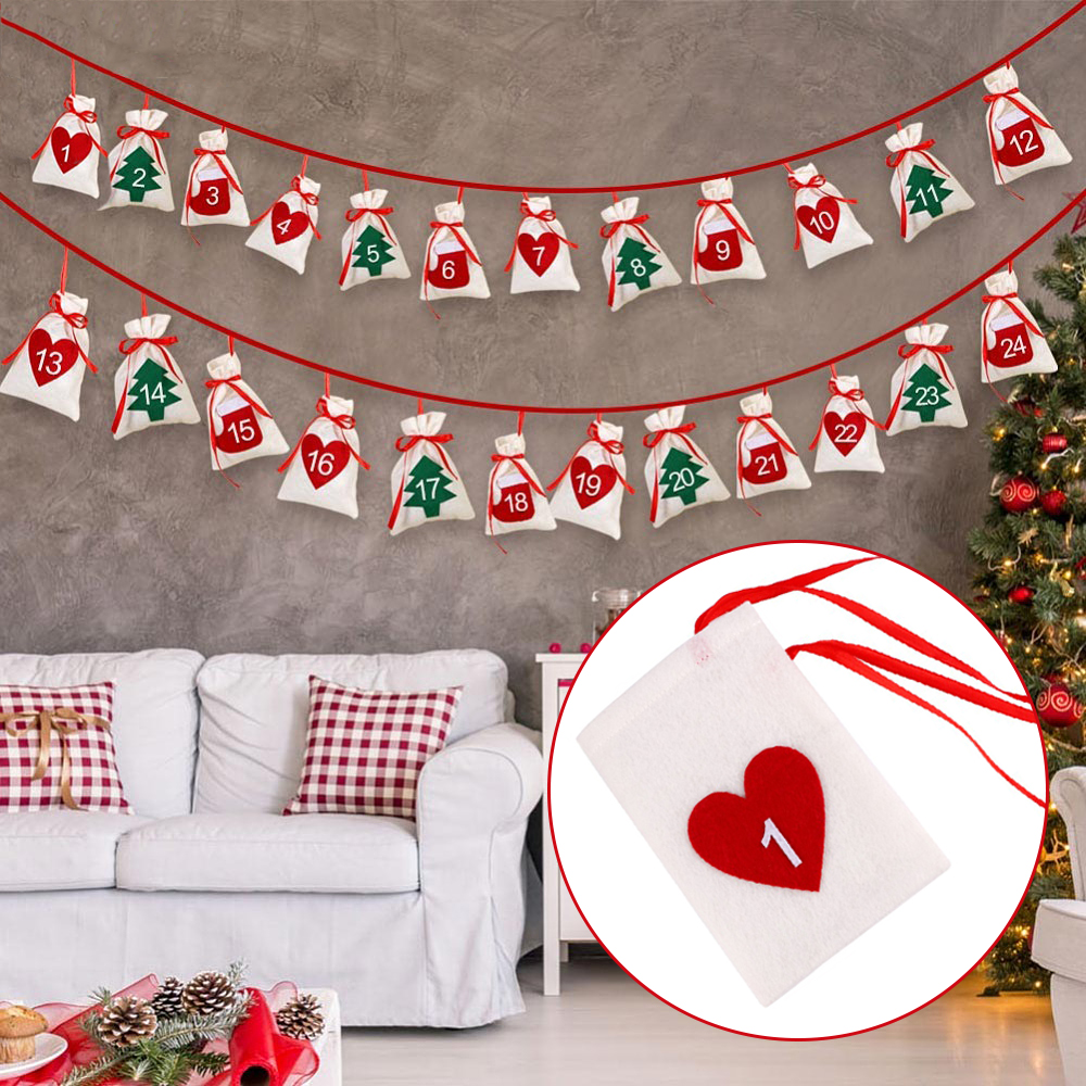 

Christmas Advent Calendar Gift Bag DIY Felt Countdown Calendar Garland Date 1-24 New Year Christmas Decor 2020New Year Decor Bag