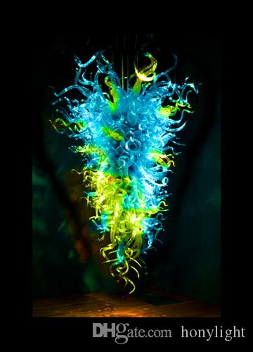 Hot-selling Vintage Glass Pendant Light Turquoise and Green Color LED Bulbs Style Hand Blown Glass Chandelier Lighting-image-525059652