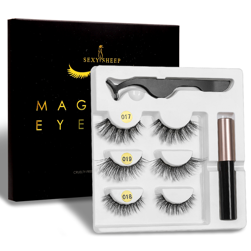 

3 Magnet Mix Eyelashes Set Magnetic Liquid Eyeliner & Magnetic False Eyelashes & Tweezer Natural Waterproof Long Lasting Eyelash