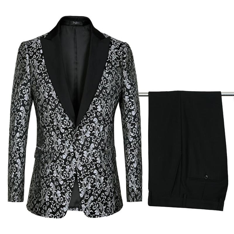 

Newest Wedding Groom Groomsmen Suit Print Men Blazer Gala Party Prom Club Suit 2 Pieces Set(jacket+pants