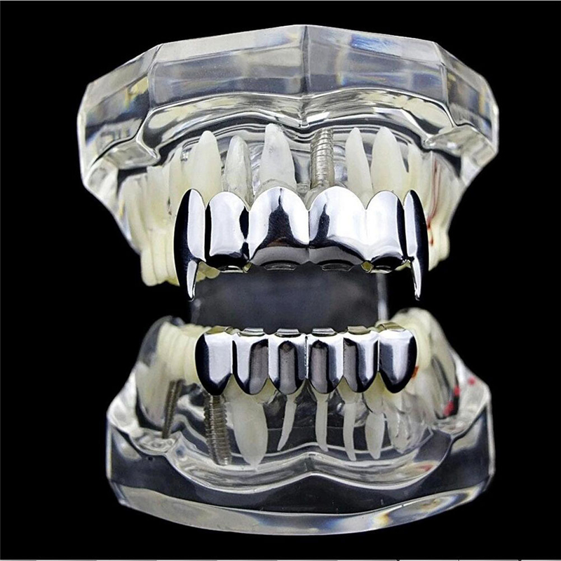 

Hip Hop Personality Fangs Teeth Gold Silver Rose Gold Teeth Grillz Gold False Teeth Sets Vampire Grills For Women&men Dental Grill8435094