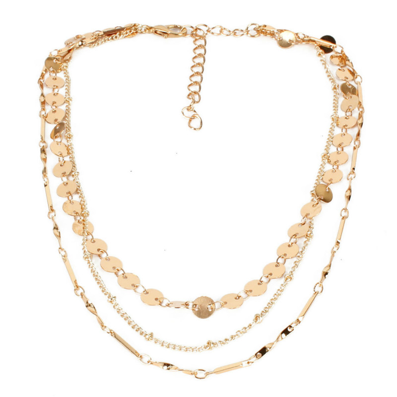 

New Gold-color Short 3-layer Chains Necklace Vintage Fashion Clavicle Chain Necklace for Women Office Party Jewelry 2020