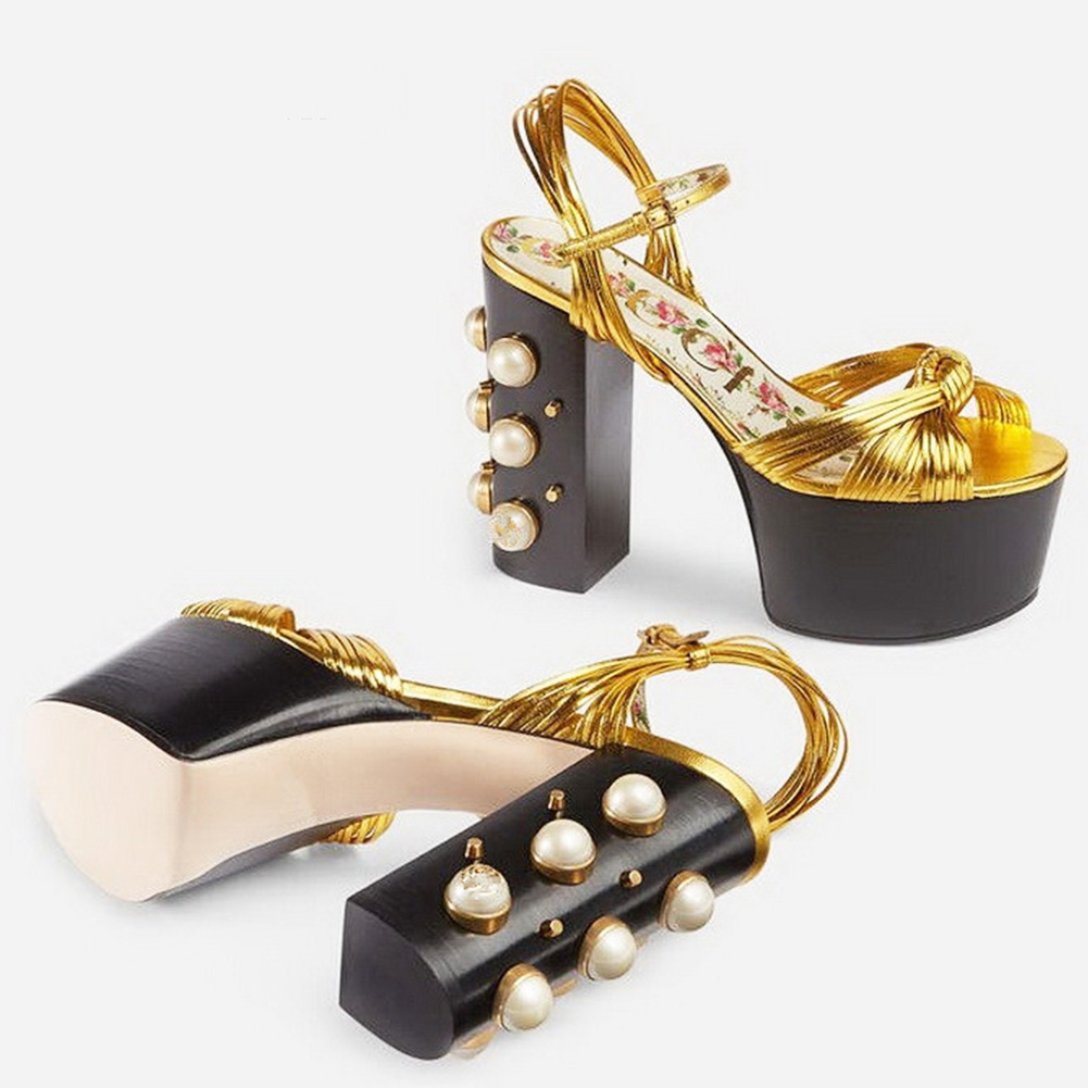 

Women Summer Fashion Metallic Platform Sandals Women 34-42 Super High Chunky Heels Women Shoes Woman, Black