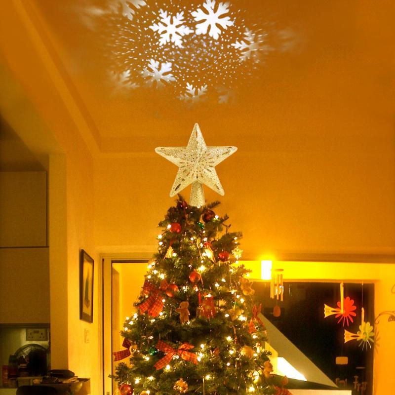 

Golden Star Christmas Tree Topper With Built-in Rotating Snowflake Projection Light Xmas Tree Decor Navidad 2020 New Year 2021