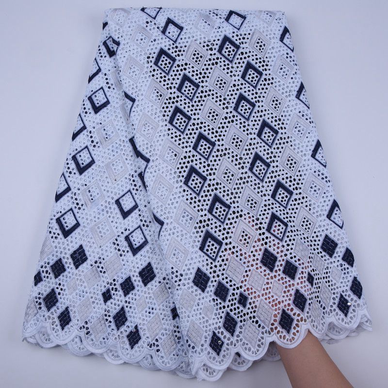

Latest African Lace Fabric 2019 High Quality Lace Pure Cotton Embroidery Nigerian Dry Fabric With Stones For Dresses S1748