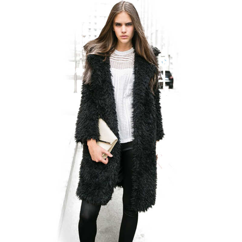 

High Quality Faux Fur Coat WOMEN Fashion Faux Wool Long Coat Loose Lapel Teddy Female Thicken Warm Overcoat Outerwear, Beige