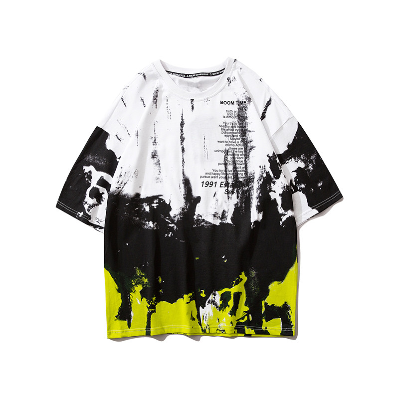 

Januarysnow Brand Designer Tie Dyeing T-shirt Men Summer Crew Neck Men's Tshirt Hip Hop Tee Shirts Streetwear Clothing, Black