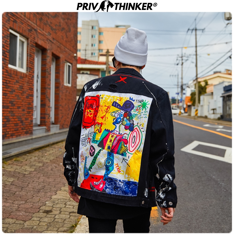 

Men Summer Outdoor Embroidery Denim Jackets 2020 Mens Hip Hop Fashion Loose Clothing Male Spring Loose Denim Coat, Black(asiansize)