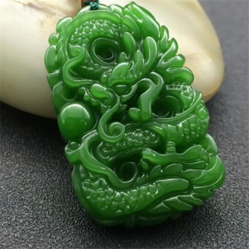 

HXC] Men Natural Green Jade Dragon Pendant Necklace Charm Jewellery Fashion Accessories Hand-Carved Man Luck Amulet Gifts, Silver
