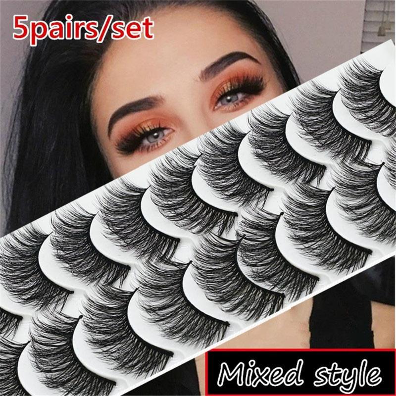

New Style 5 Pair Multipack Natural False Eyelashes Soft Cross Mink Long Lashes Multilayer Fake Mink Eyelashes Women Makeup Tools
