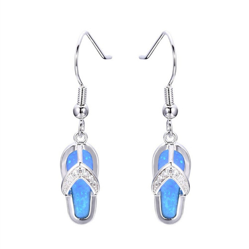 

Wholesale 10 Pairs Trendy Silver Plated Many Colors Opalite Opal Drop Earrings for Women Slipper Shape Jewelry