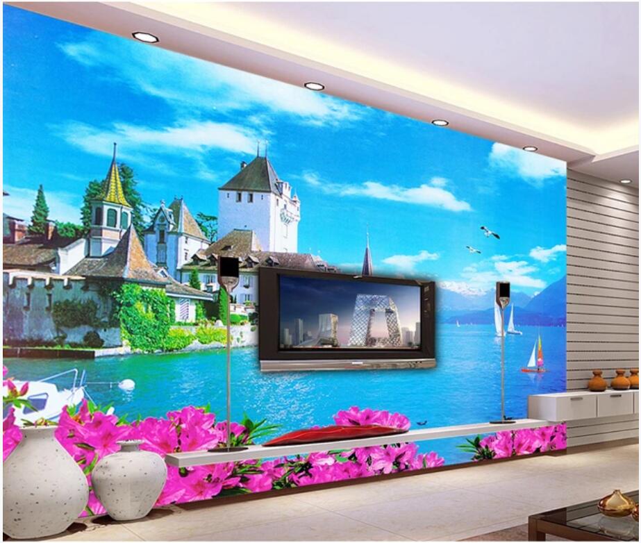 

3d wallpaper stickers custom photo Large HD seaside villa landscape pictures photo background wall home decoration wallpaper for walls 3 d, Non-woven wallpaper
