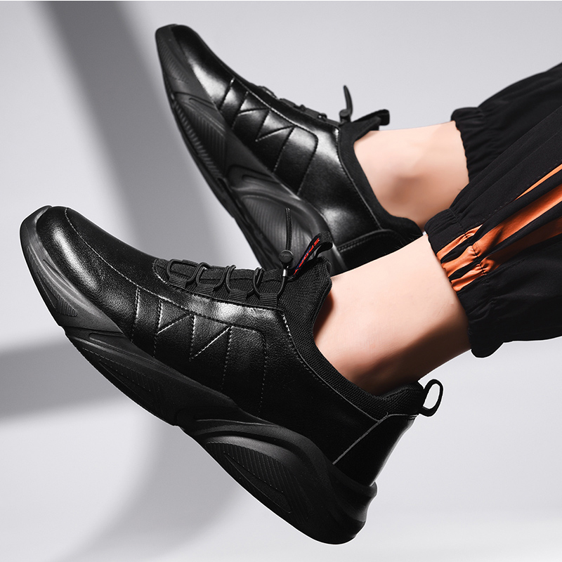 

Winter leather Running shoes for men women Triple black white Leather Platform sports sneakers mens trainers Homemade brand Made in China