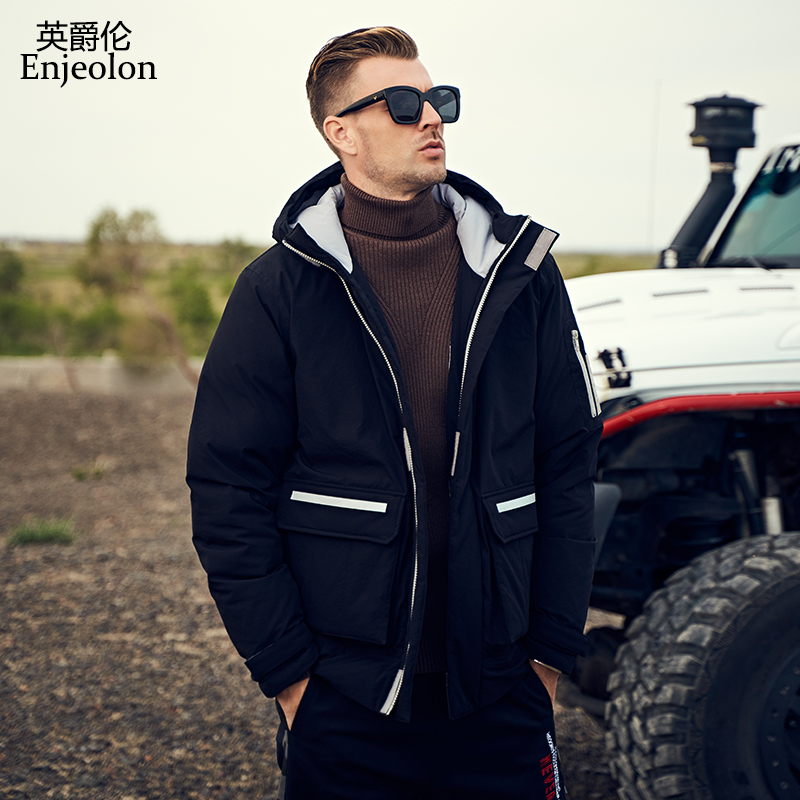 

Enjeolon Brand Men's Warm Winter Jacket Windproof Casual Outerwear Thick Hooded Coat Men Parka Top Quality Men Clothes YR938, Black