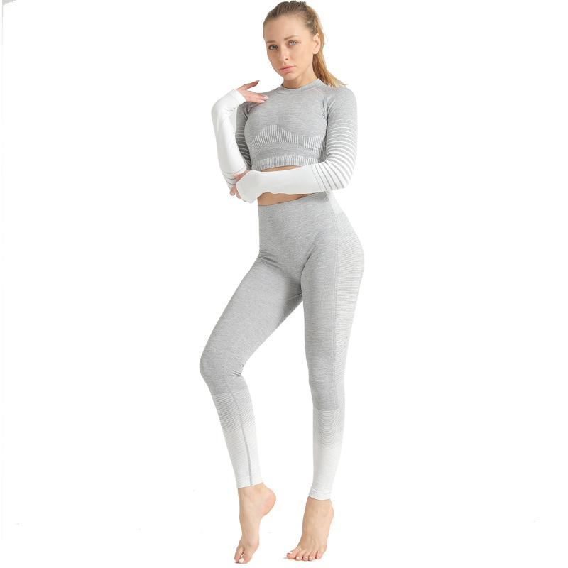 

Seamless Women Yoga Set Long Sleeve Top High Waist Belly Control Sport Leggings Sportswear Gym Clothes Seamless Sport Suit, Pink
