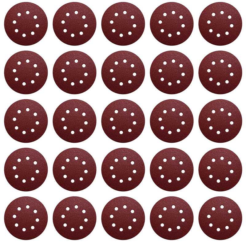 

25pcs Red 125mm 8 Holes Sandpapers 40-240Grit For Grinding And Polishing Metal