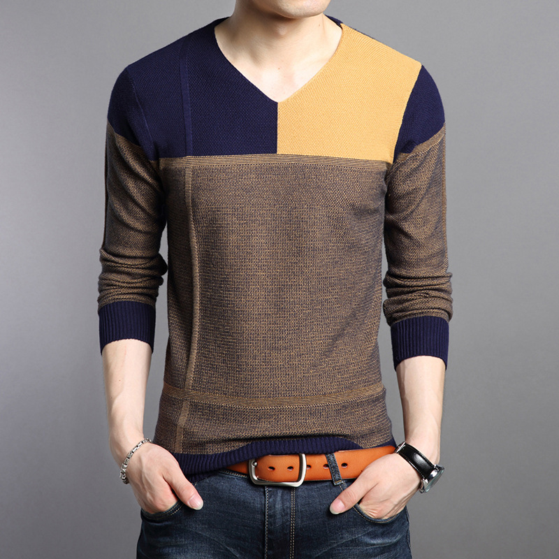 

Men's Clothes Homme Pullover Sweaters Spring Smart Casual Fashion Patchwork Male Sweaters V-Neck Slim Bottoming Shirt, Green