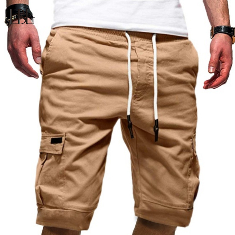 mens cotton cargo shorts elastic waist