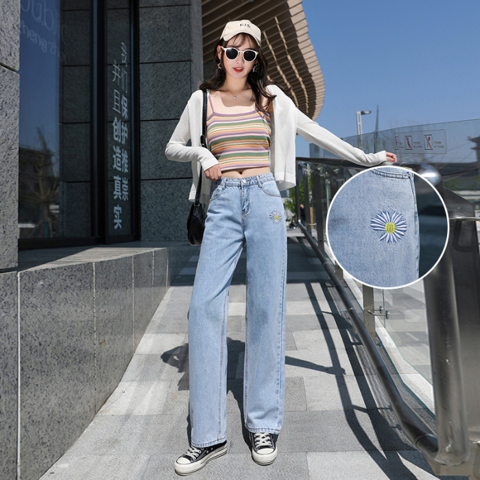 

Blue Pant Jean Women Wide Leg Summer High Waist Jeans Woman Plus Size Denim Pants Jeans Trousers Straight Women Korean
