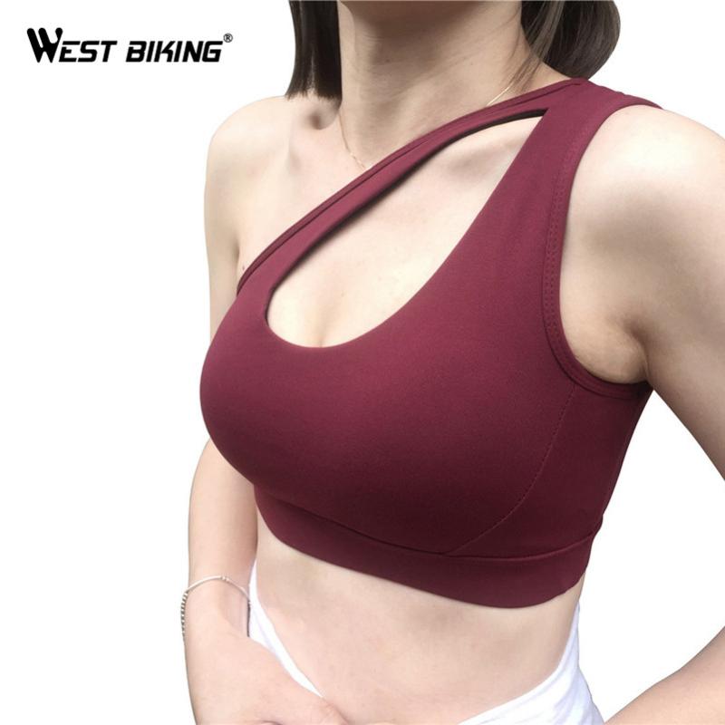 

WEST BIKING Women Fitness Yoga Bra Sexy One Shoulder Solid Sports Bra Gym Padded Top Athletic Underwear Workout Running Yoga, White