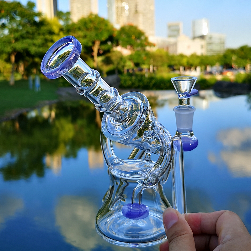 

7 Inch Green Purple Recycler Bongs Sidecar Water Pipes Dab Rig Showerhead Percolator Oil Rigs 14mm Joint With Heady Bowl
