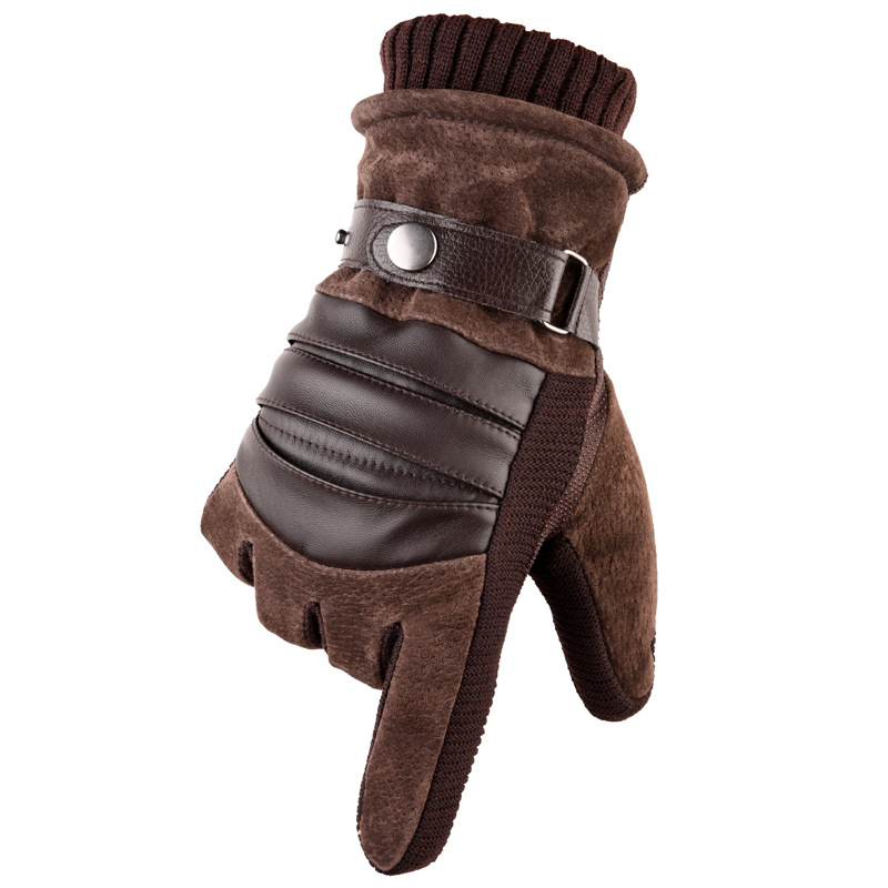 

Classic Design Men Motorbike Driving Cold Proof Warm Gloves Black and Brown Pigskin Touch Screen Glove