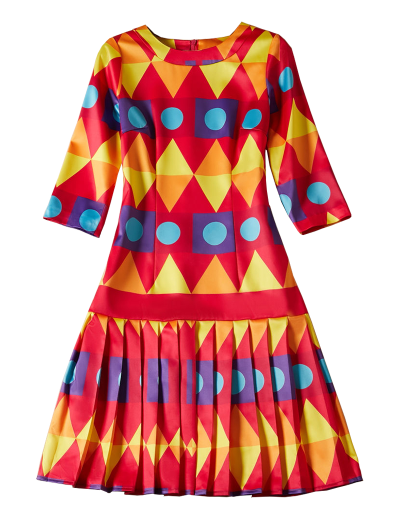 

Geometric Print Round Neck Dress Pleated Cute Flower Girl Dresses 0920201, As pictures