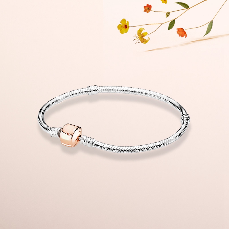 

Wholesale-European Bead Snake Bone Chain for Pandora 925 Sterling Silver Plated Rose Gold Women's Accessories Bracelet with Original Box