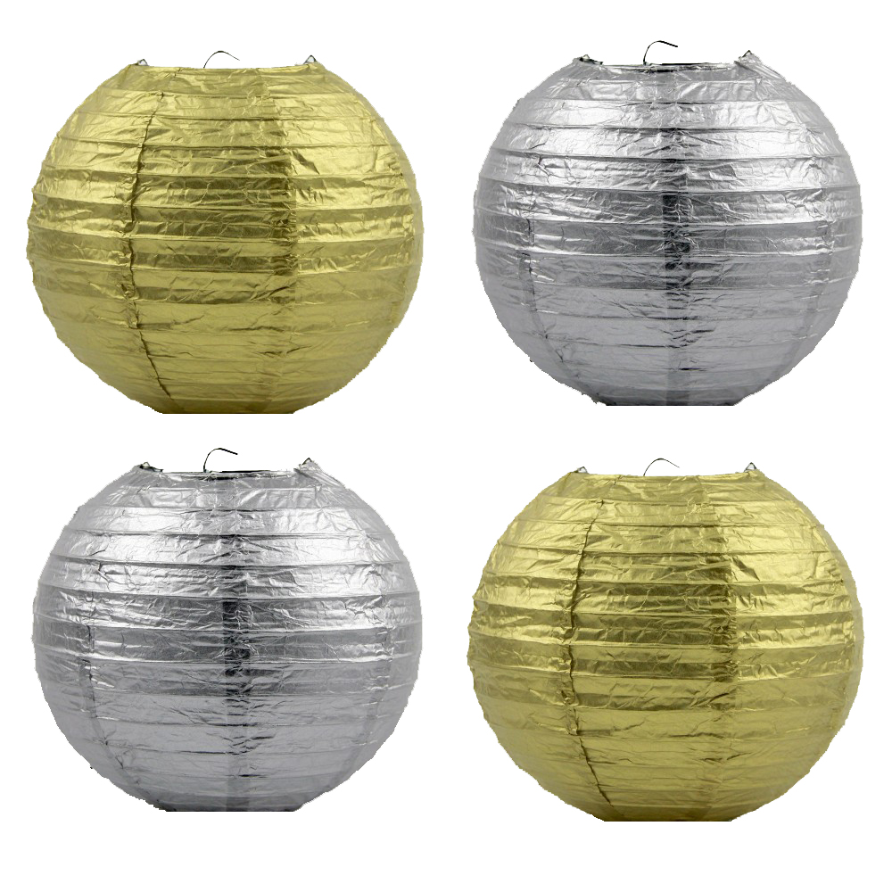 16inch Metallic Gold Silver Chinese Paper Lanterns Party Decors