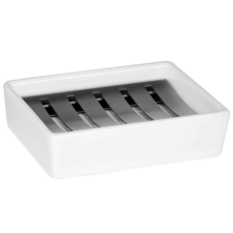 

Household Shower For Bathroom Drain Dual-layer Ceramic Box Case Storage Portable Stainless Steel Holder, As pic