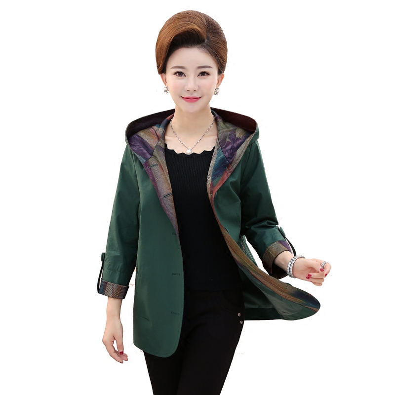 

New Fashion 2019 Spring Autumn Women Jacket Female Middle-aged Clothing Hooded Single-Breasted Elegant Short Coat Jacket Ladies, Rose red