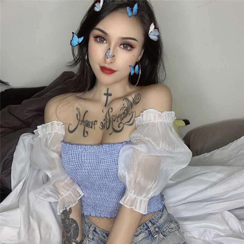 

2020 women sexy patchwork summer clothes Word collar Europe and America style women t shirt drop shipping YS46, Beige