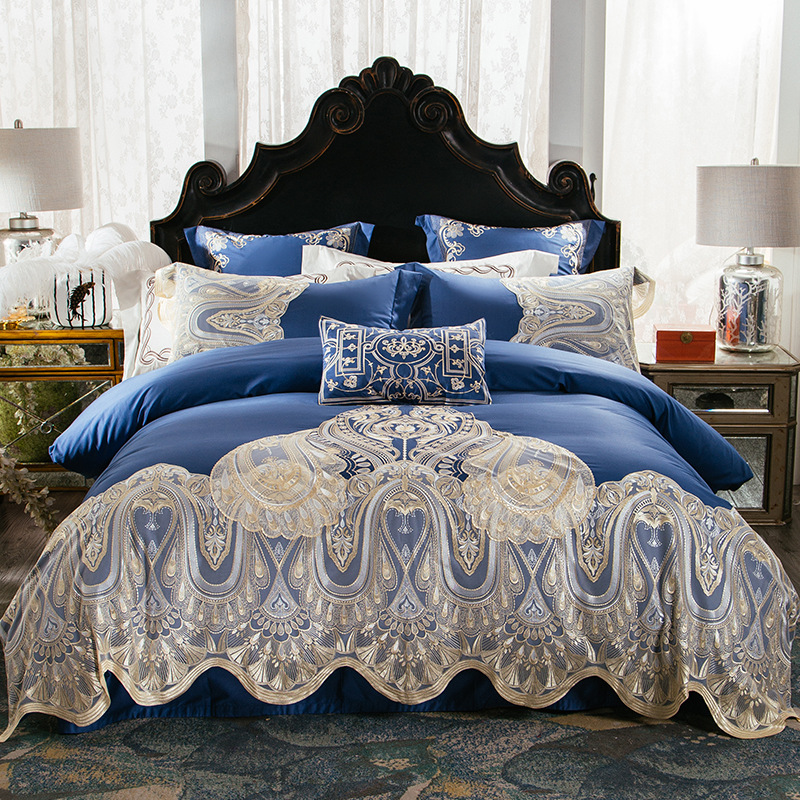 

High-End Luxury Lace 80 Egyptian Cotton Satin 4-Piece Set Bedding bed sets, Color 1