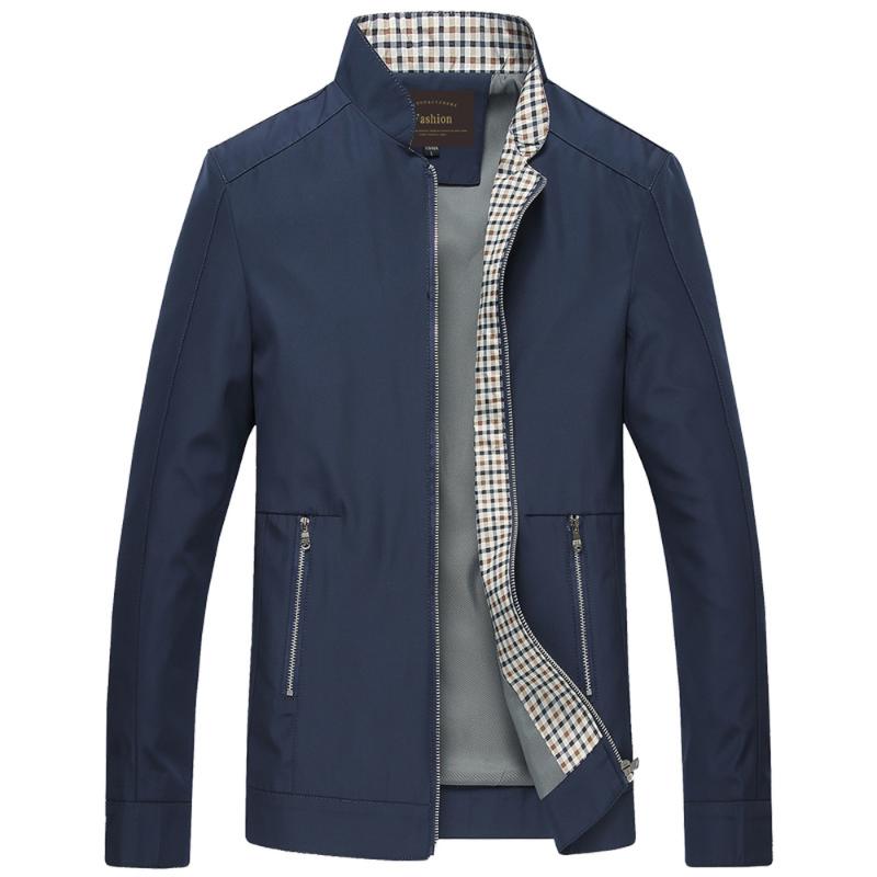 

2018 Spring Autumn Slim Fit Stand collar Zipper Business Casual Male Short Jacket Men Solid Color Middle-aged father Coat, Black