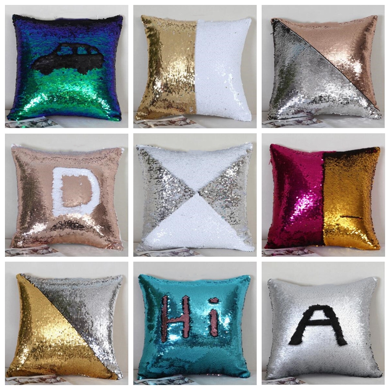 

Mermaid Sequins Pillow Cover Magic Reversible Pillow Case Glitter Cushion Cover Bling Sofa Cars DIY Pillows Case Home Decoration D7340, As show