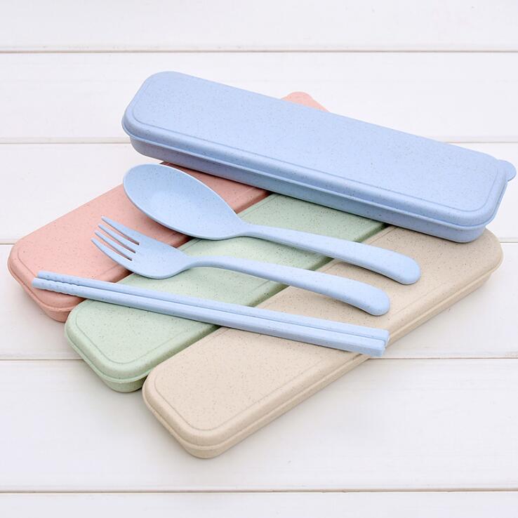 

Portable Wheat Straw Tableware Eco-friendly Spoon Fork Chopsticks Sets Tablewares 4 Colors Reusable Travel Camping Cutlery Set LXL724Q