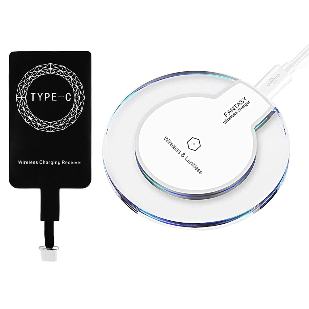 

Minismile K9 Crystal Style Ultra-thin Qi Standard Wireless Charger Pad Adapter with Type-C Receiver Kit for Moblie Phone