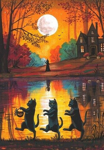 

Oil PAINTING On Canvas RYTA WITCH BLACK CAT AUTUMN HALLOWEEN HAUNTED HOUSE ART Wall Art Canvas Home Decor Large Pictues For Living Room