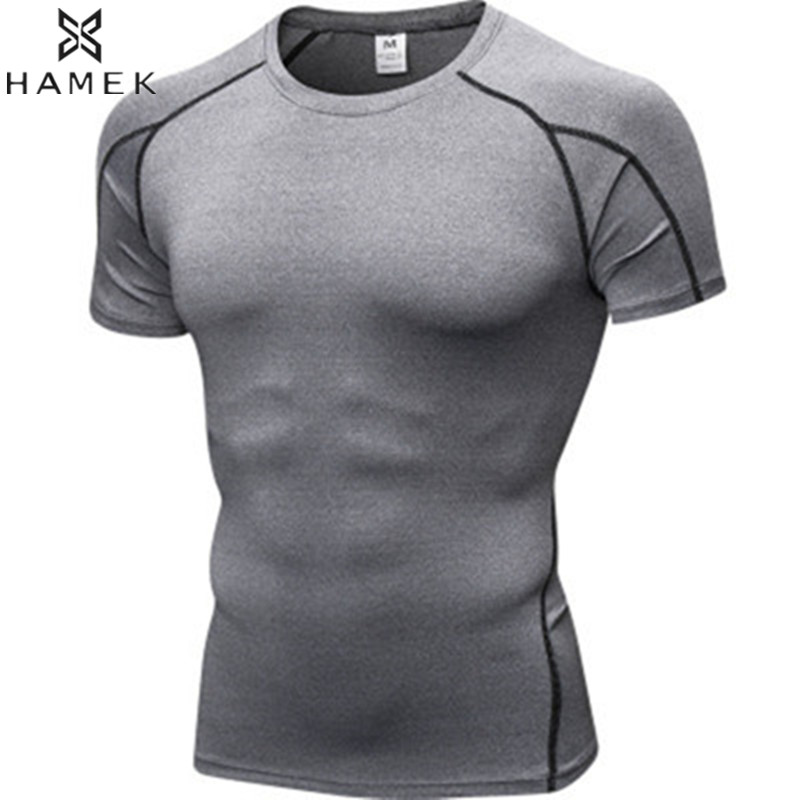 

Men Compression Summer Running Shirts High Elastic Quick Dry Training Fitness T-Shirts Basketball Football Short Sleeved Shirts, 1053 grey