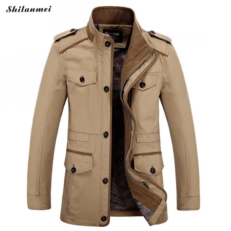 2019 Autumn Winter Men's Jacket Plus Size Casual Jacket Men Solid Khaki Pockets Lapel High Quality Coat Men 4xl Chaqueta Hombre
