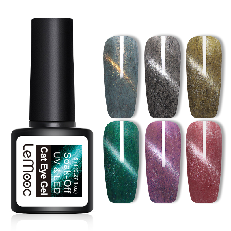 

LEMOOC 8ml 3D Magnetic Cat Eye Gel Nail Polish Fur Effect Soak Off Nail Gel Lacquer Long-lasting UV 6 Colors Availabe, 8ml base coat