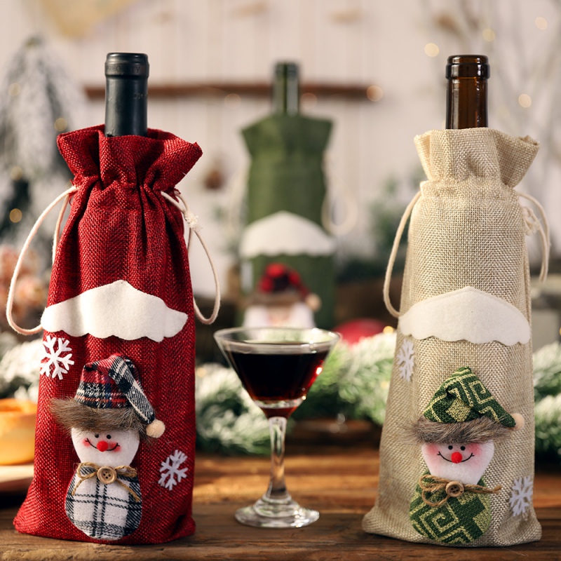 

Drawstring Decorative Christmas Holiday Dining Table Home Party Wine Bottle Cover Bags navidad Decoration Santa Claus/Snowman tm