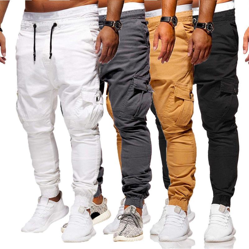

2019 New Style Fashion Men's Slim Fit Tracksuit Cotton Bottoms Skinny Casual With Pocket Pants Solid Trousers, Black