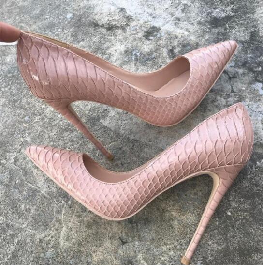 

Black Snakeskin High-heeled Shoes Women Thin Heels Pointed Toes 10cm sexy shallow-mouthed Black Patent Leather Dress Shoes Boots size 45, Black heel 12cm